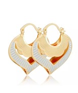 18k Layered real Gold Filled Hoop earring heart shaped 2 tones #3 - $11.65