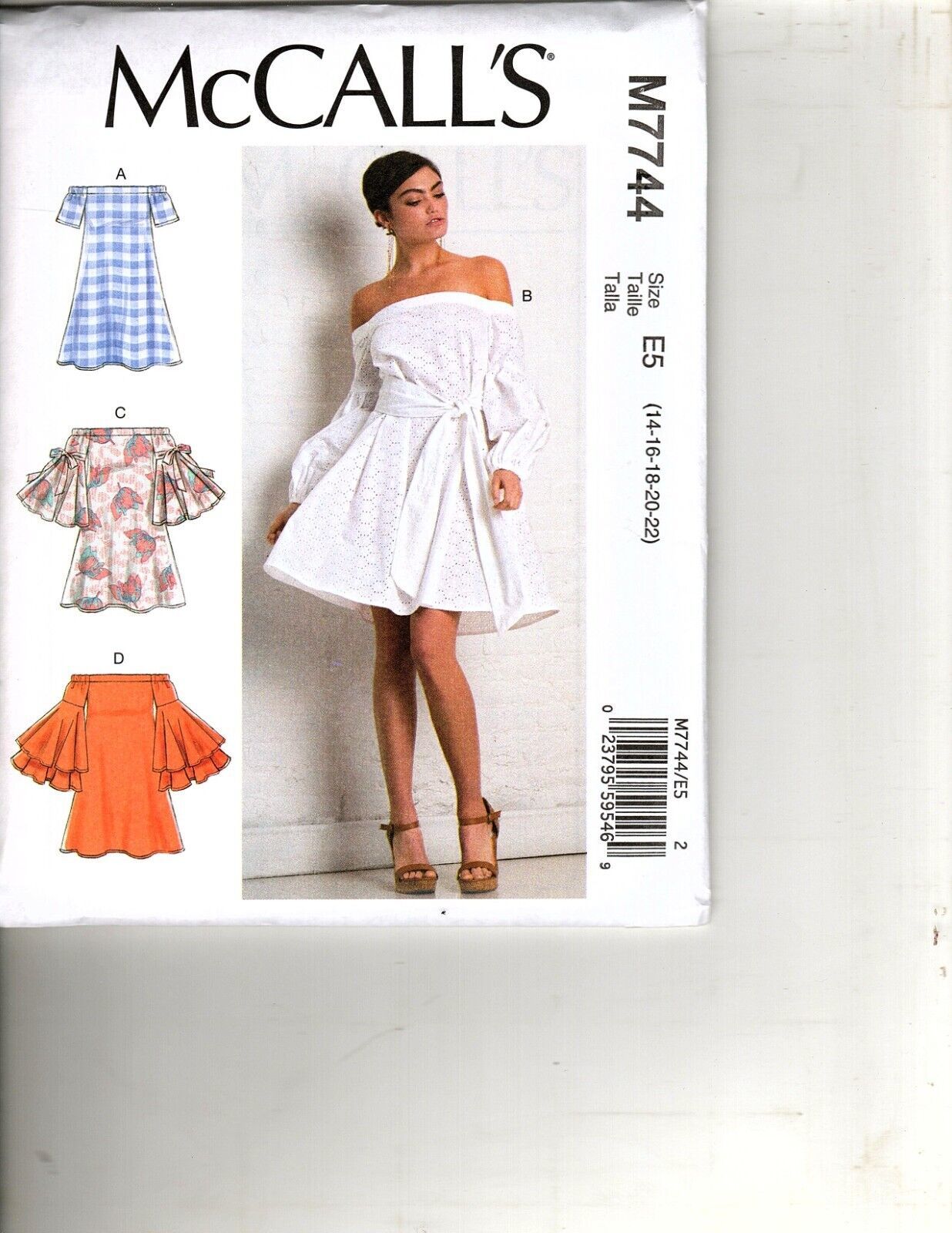 Primary image for McCall's M7744 Misses 14 to 22 Off the Shoulder Dress Uncut Sewing Pattern New