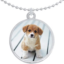 Corgi Puppy Dog Round Pendant Necklace Beautiful Fashion Jewelry - £8.65 GBP