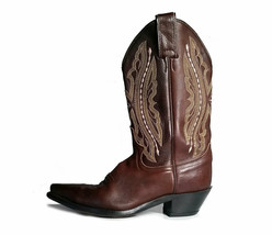 VTG JUSTIN Boots 7 Brown Leather Cowboy Boots Embroidered Western  *LOVE... - £70.97 GBP