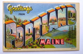 Greetings From Portland Maine ERROR Large Big Letter Postcard Linen Misprinted - £13.65 GBP