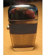SCRIPTO Mini VU Lighter Art Deco Blue Band &amp; Silver Tone Lighter Made in... - $19.99