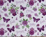 Cotton Pancreatic Cancer Awareness Purple Ribbons Fabric Print by Yard D... - $12.95