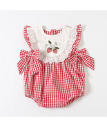 NEW Baby Girls Embroidered Strawberry Red Plaid Gingham Bubble Romper Jumpsuit - £11.21 GBP