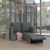 2 Piece Garden Lounge Set with Cushions Poly Rattan Grey - £173.62 GBP