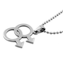 Double Male Symbol Necklace Stainless Steel Chain Pendant Lgbtq Gay Pride Mars - £7.15 GBP