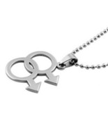 DOUBLE MALE SYMBOL NECKLACE Stainless Steel Chain Pendant LGBTQ Gay Prid... - £7.15 GBP