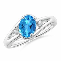 ANGARA 8x6mm Natural Swiss Blue Topaz and Diamond Split Shank Ring in Silver - £215.24 GBP+