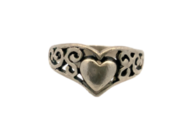 Vtg Sterling Signed 925 Premier Designs Cellini Heart Filigree Ornate Ring 7 1/2 - $41.58