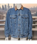 Vtg Denim Jacket Mens XL Distressed Cowboy Coat Fleece Lined Blue Leathe... - €47,79 EUR