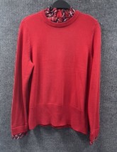 Crown &amp; Ivy Sweater Women XL Red Ruffled Neck Sleeves By BELK Plaid Preo... - £21.94 GBP