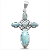 Sterling Silver Natural Larimar &amp; White CZ Cross Pendant - $1,193.94 MXN