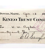 1915 Kineo Trust Company Bank Check E.A. Sampson Dover Maine Signed 7053... - $27.87 CAD