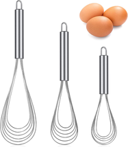 3 Pieces Stainless Steel Kitchen Flat Whisk Set 8 Inch, 10 Inch and 11.6 Inch St - £12.09 GBP