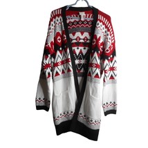 Abstract Aztec Red black white Duster Cardigan Size L w/ pockets knit co... - $371.81 MXN