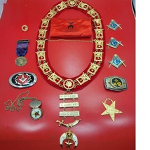 Masonic Emblems Lot Metal Eastern Star Collar Belt Buckles &amp; Shriner Chain - £179.47 GBP