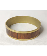 Vintage Brass With Wood Inlay Medium Width Bangle - $536.08 MXN