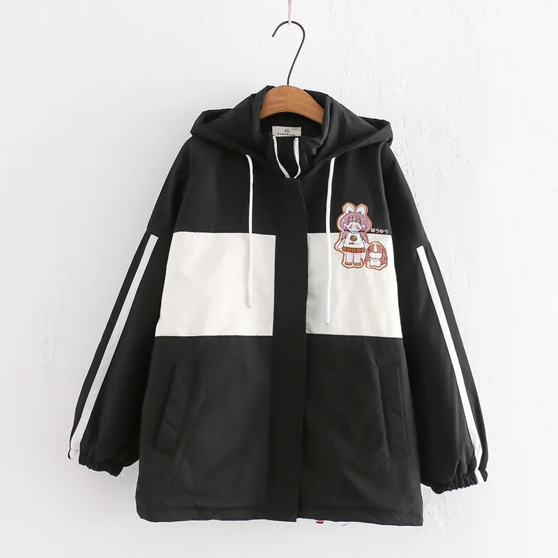 Japanese Winter Kawaii Fashion Girls Coat   Fleece Warm Black Hooded Jacket Pink - £151.85 GBP