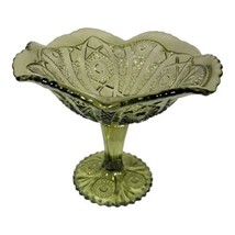 Vintage Avocado Green Imperial Glass Ohio Hobstar LARGE Pedestal Compote - £31.09 GBP