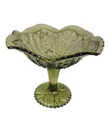 Vintage Avocado Green Imperial Glass Ohio Hobstar LARGE Pedestal Compote - $38.80