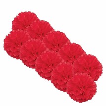 10 Red Paper Tissue Pom Poms Flowers 10&quot; Party Decor Bright Festive Christmas - £12.63 GBP