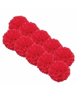 10 Red Paper Tissue Pom Poms Flowers 10&quot; Party Decor Bright Festive Chri... - $12.82