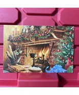 Christmas Fireplace Burning Cozy Tree Hallmark Postcard Made In USA Vintage - £6.80 GBP