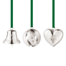 2023 Georg Jensen Christmas Holiday Ornament Silver Bell Ball Heart Set - New - £62.32 GBP