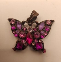 Vintage Butterfly Pink Multi Purple Rhinestone Pendant  - £11.59 GBP