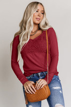 Lace Crochet V Neck Long Sleeve Top, Women&#39;s Sweater, Women&#39;s Top - £27.94 GBP