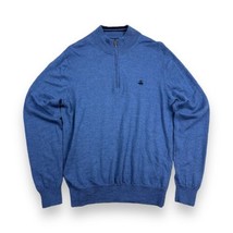 Brooks Brothers 1/4 Zip Sweater Mens Striped Navy Blue Extra Fine Merino Wool L - £22.56 GBP