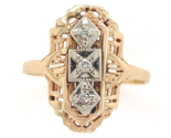 14k Yellow Gold Filigree Ring w/ Three Genuine Natural Diamonds Size 9.5... - $543.51