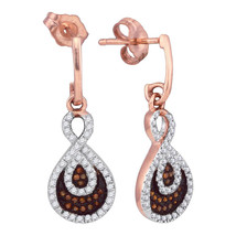 10k Rose Gold Womens Round Red Color Enhanced Diamond Teardrop Dangle Earrings - £438.81 GBP