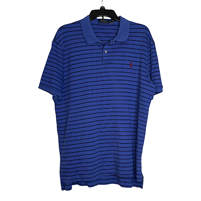 Polo Ralph Lauren Golf Shirt Size XL Blue With Navy Blue Stripes Cotton Mens - £15.81 GBP