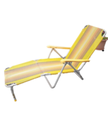 Vintage Folding Fabric Chaise Lounge Chair Aluminum Frame Yellow Orange ... - £44.11 GBP