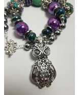 Silver Owl Pendant Statement Necklace with Purple, Teal and Green Mixed ... - £40.06 GBP