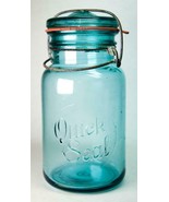 Old Quick Seal Aqua Blue 1-Qt Glass Canning Jar 8 - £4.71 GBP