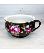 Vintage Ceramic Chamber Pot Black w/ Gold Fruit 9 x 5.5&quot; One Handle Plan... - $38.79