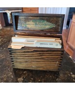 1900 Mead&#39;s Oak Dovetail Recipe File Box Hinged Lid for Infants Org Labe... - $1,139.46 MXN