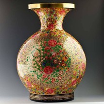 Oriental Flowers Hand Painted Wooden Vase 12 Inches - £278.14 GBP