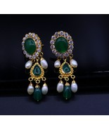 EXCELLENT 22K YELLOW GOLD HANDMADE JADAU EARRING STUD FABULOUS STONE DAN... - $2,741.81 CAD