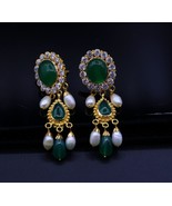 EXCELLENT 22K YELLOW GOLD HANDMADE JADAU EARRING STUD FABULOUS STONE DAN... - £1,560.61 GBP