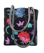 BUENO Embroidered Floral Black Velvet 3 Pocket Purse Tote Handbag Access... - $232.73 MXN