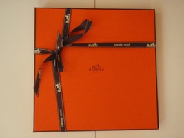 Hermes scarf box with ribbon and tissue gift quality empty orange - $51.32 CAD