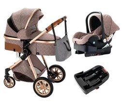 Luxury 3in1 Khaki Eggshell Folding Reclining Baby Stroller Bassinet Car ... - £305.92 GBP