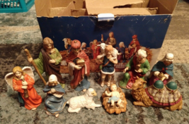 Handpainted Porcelain Bisque Jewel Nativity Scene Set 10-PIECE; 1 Piece Missing - £63.28 GBP