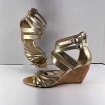 Enzo Angiolini Mezmerize Sz 7.5 Gold Wedge Sandals Straps Mesmerize Pre-Owned - £15.55 GBP