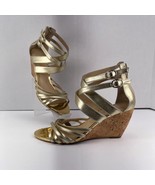 Enzo Angiolini Mezmerize Sz 7.5 Gold Wedge Sandals Straps Mesmerize Pre-... - $19.34