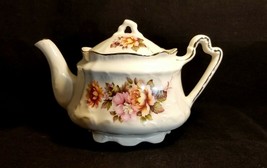 Arthur Wood 5917 Mixed Florals on ANTIQUE Mold Teapot &amp; Lid Skirted Base - £23.59 GBP