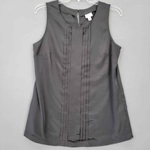 Merona Womens Tank Top Size S Dressy Black Pintuck Pleats Round Neck Button Back - £7.31 GBP